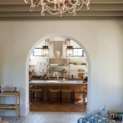 Barrier Island home living room view into kitchen