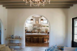 Barrier Island home living room view into kitchen