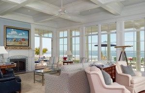 coastal home interior living room with beach view