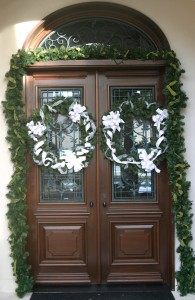 exterior home doors with wreath decorations